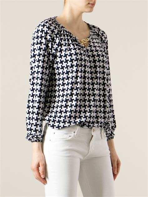 michael kors geometric black and white blouse|Michael Kors summer tops.